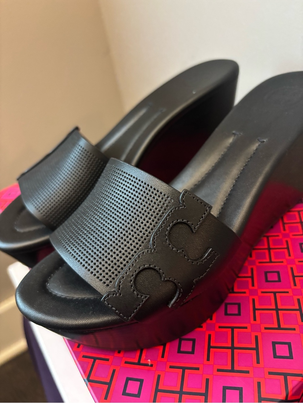 Tory Burch Black Women's Wedge Slide Sandals - Sleek Platform Style - Picture 6 of 8